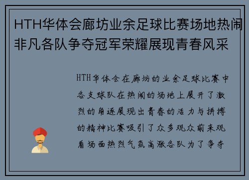 HTH华体会廊坊业余足球比赛场地热闹非凡各队争夺冠军荣耀展现青春风采
